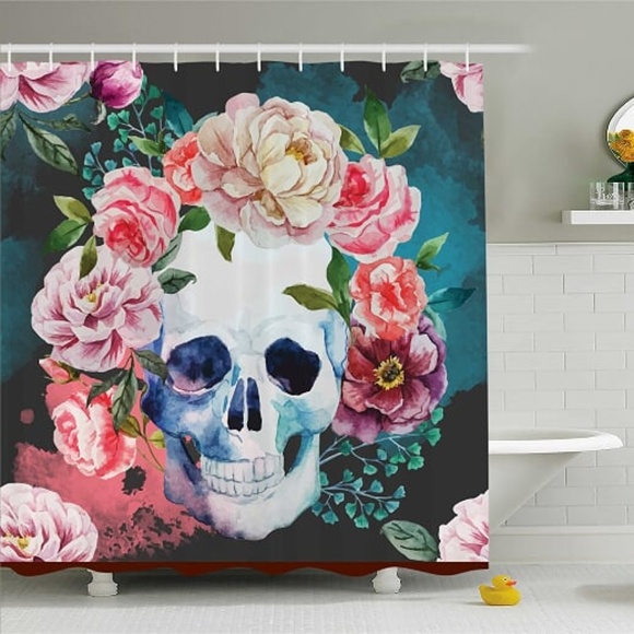 Ambesonne Other - Shower Curtain Flower Blooms Skull Print